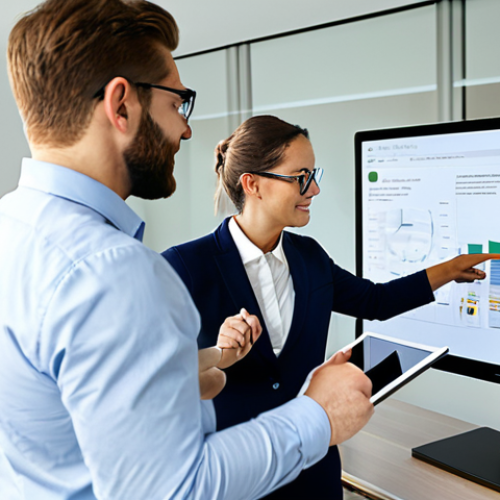 A diverse group of professional individuals, fully clothed in modern business attire, collaborating intently in a contemporary, sunlit co-working space. One person points to a detailed project plan on a large screen while another, holding a tablet, demonstrates a practical application. The scene symbolizes the successful bridging of theoretical knowledge with real-world practice, emphasizing innovation and problem-solving. Soft, natural light fills the room, creating an inspiring atmosphere. safe for work, appropriate content, fully clothed, professional, perfect anatomy, correct proportions, natural pose, well-formed hands, proper finger count, natural body proportions, professional photography, high quality.