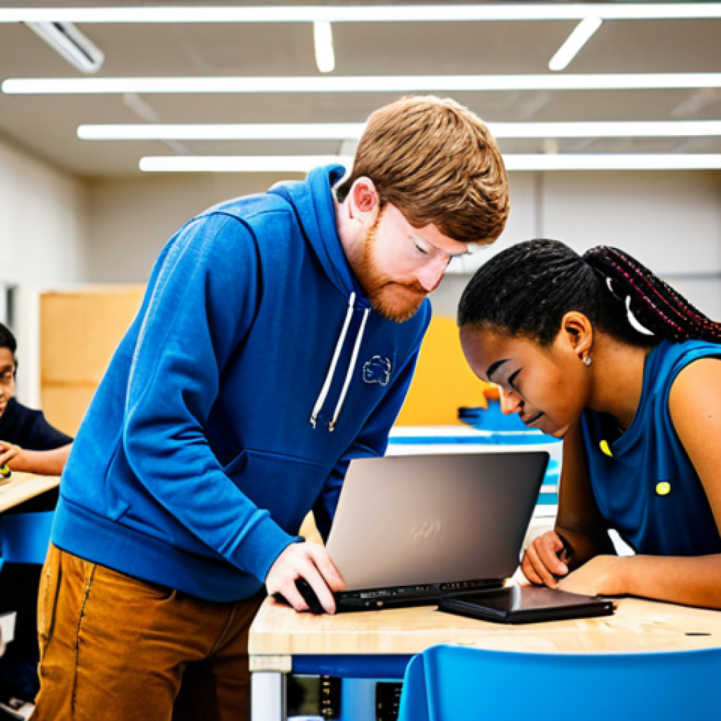 **
A group of diverse students collaborating on a project in a modern makerspace, using laptops and tools. Emphasize teamwork, problem-solving, and hands-on experience. Focus on a vibrant, energetic atmosphere. "Practical learning", "collaboration", "safe for work", "appropriate content", "professional", "perfect anatomy", "natural proportions".
**