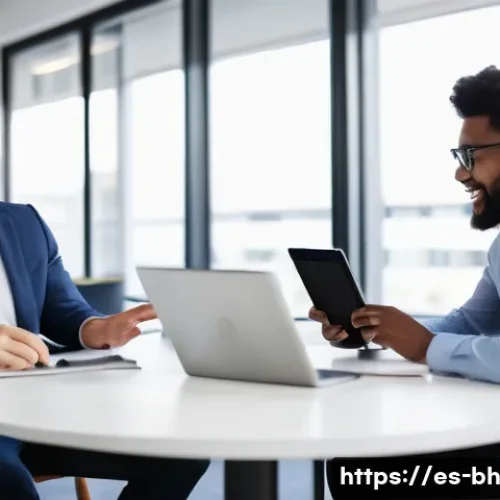 Home 31 실무 경험 부족 문제 해결을 위한 상담 프로그램 - A professional mentorship session in a modern office setting, featuring a confident mentor and a you...